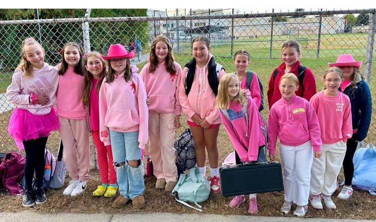 Group of middle school students outside on Power of Pink Day