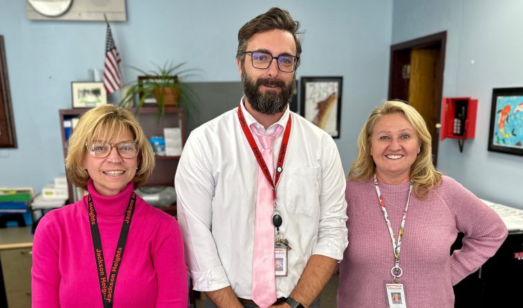 Staff at Jackson Heights Elementary on Pink Out Day 2024